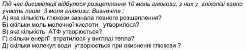 Пiд час дисимiляцii видбулося розщепленя 10 моль глюкози, з них у глiколiзi взяло участь лише 3 моля