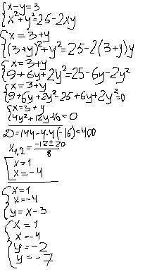 Реши систему уравнений: {x+y=3 2y2+2xy+x2=58 {x= y= {x= y=