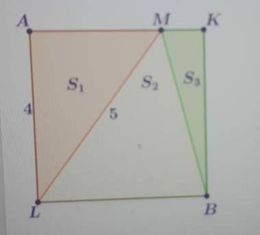 На основании данных на рисунке найдите площадь треугольника mbl.где akbl-квадрат