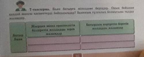 7-тапсырма. Баян батырға мінездеме беріңдер. Оның бойынан кандай жақсы қасиеттерді байқадыңдар? Баян