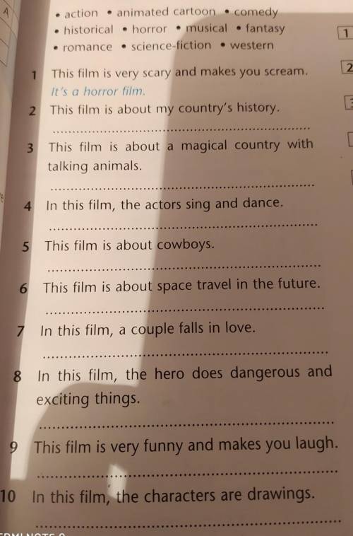 FA: WB p.37 ex. 5 (Прочитайте описания разных жанров фильмов, напишите, что это за фильмы. Используй