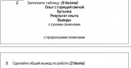 Опыт с горящей свечой БутылкаРезультат опытаВыводыс сухими семенамис проросшими семенами ​