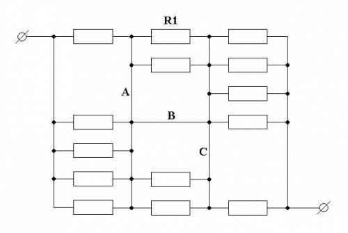 Схема сделана на таких же резисторах. Сопротивление каждого резистора составляет 40 Ом. Буквы A, B и