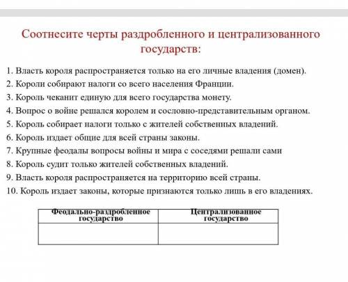 Соотнесите черты раздролбленного и централизованного государств: блин