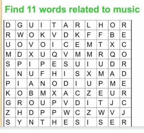 Find 11 words related to music ​