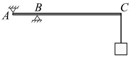 Oднородная горизонтально расположенная балка массой 50 кг и длиной 3 м шарнирно закреплена в точке А