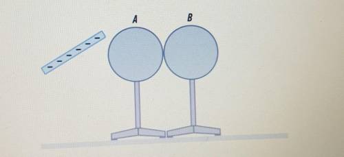 Два металлических шарика А и В, установленные на изоляционных стойках, сводятся вместе, и к ним приб