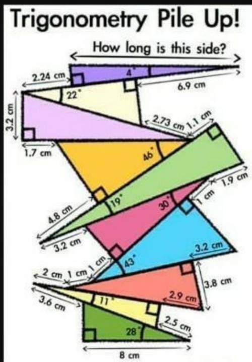 Тригонометрия нагромождение. Какая длина верхнего треугольника?