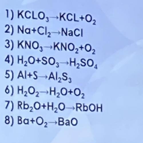 Расставьте коэффициенты в уравнениях химических реакций