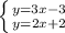 \left \{ {{y=3x-3} \atop {y=2x+2}} \right.