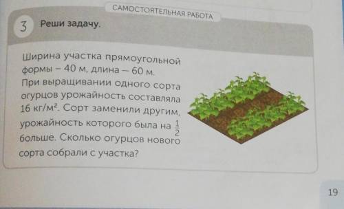 САМОСТОЯТЕЛЬНАЯ РАБОТА 3Реши задачу.Ширина участка прямоугольнойформы – 40 м, длина – 60 м.При выращ