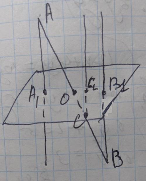 Дано прямую АВ, пересекающую плоскость a в точке О, на прямой АВ размещена точка С (см. рисунок). Пр