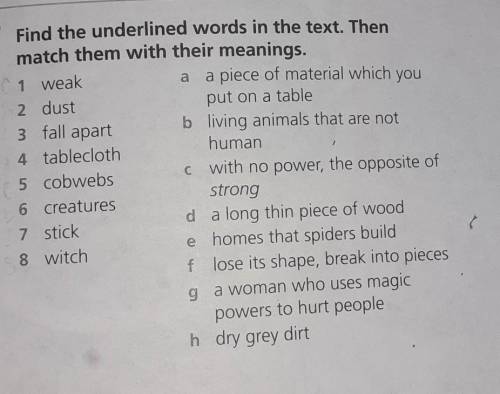 Find the underlined words in the text. Then match them with their meanings.a piece of material which