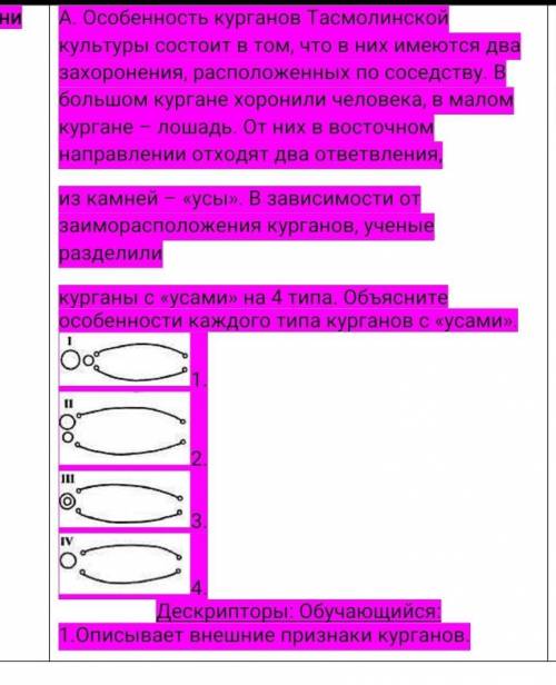 А. Особенность курганов Тасмолинской культуры состоит в том, что в них имеются два захоронения, расп