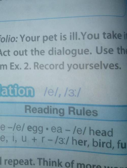 John: OK 5Portfolio: Your pet is-ill.You take itto the vet's. Act out the dialogue. Use thesentences