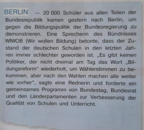 НЕМЕЦКИЙ. Переведите на русский: BERLIN 20 000 Schüler aus allen Teilen derBundesrepublik kamen gest