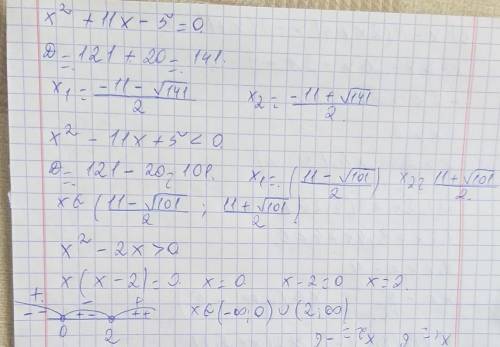 X²+11x -5=0x² - 11x + 5<0x ²– 2x > 0 решить​