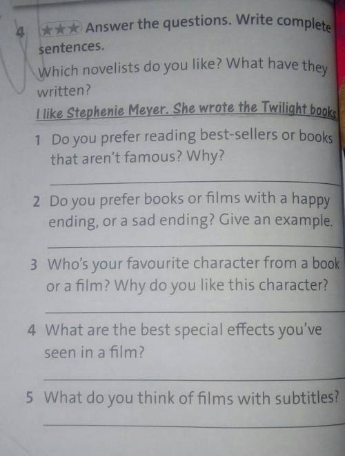 4 Answer the questions. Write complete sentences.Which novelists do you like? What have theywritten?