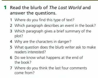 1 Read the blurb of The Lost World and answer the questions.1 Where do you find this type of text?2