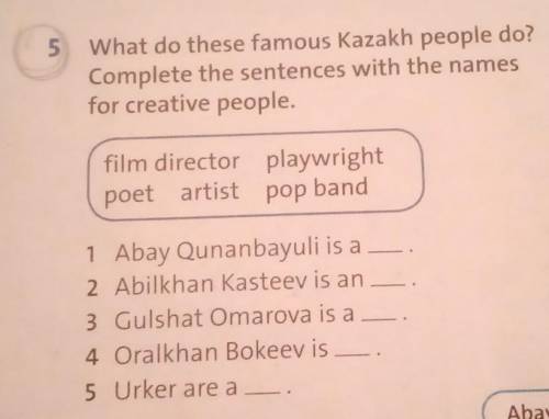 5 What do these famous Kazakh people do?Complete the sentences with the namesfor creative people.fil