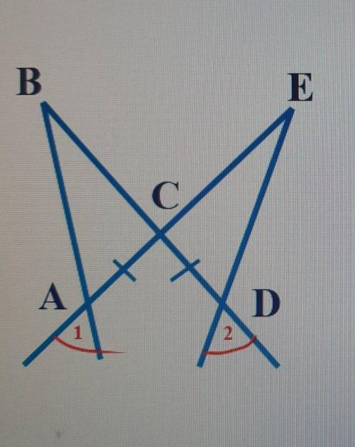 7 классДано: AC=CD , <1=<2Довести: треугольник ABC= треугольнику DEC​