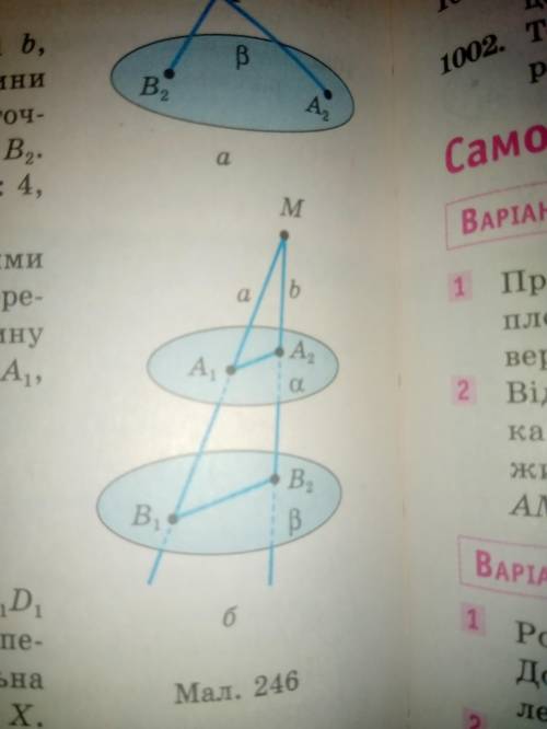 До ть! ТЕРМІНОВО Через точку М проведено дві прямі а і b, що перетинають дві паралельні площини альф