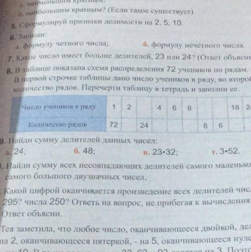 9. Найди сумму делителей данных чисел: б. 48: в. 23•32. г. 3•52. a. 24. lad и сумму всех несовпадающ