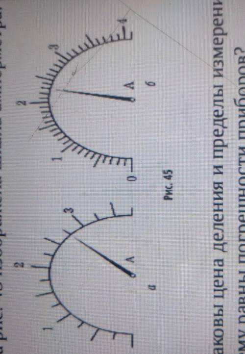 На рисунке 45 например шкала амперметра ответьте на вопросы Чему равна погрешность прибора​