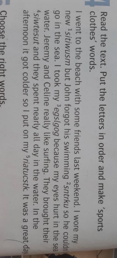 Read the text.Put the letters in order and make sports clothes words​
