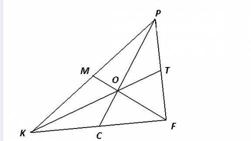 Дано трикутник КРF, в якому КТ, РС, FM – медіани. Знайти КО, якщо ОТ=3см. У відповідь запишіть число