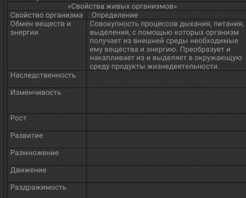 «Свойства живых организмов