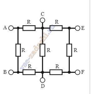 В схеме рисунка значения сопротивлений резисторов одинаковы и равны R. Определить в общем виде значе