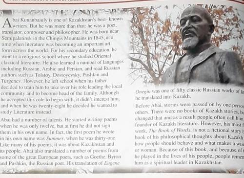 2)2.18 Read and listen to the text. Are the sentences true or false?1 Abai Kunanbaiuly studied Russi