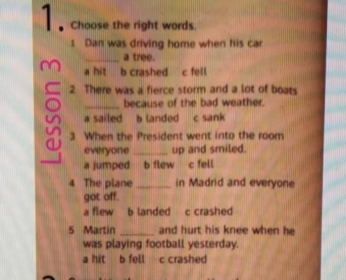Lesson 3 Choose the right words1 Dan was driving home when his cara treeo crashed e fell2 There was