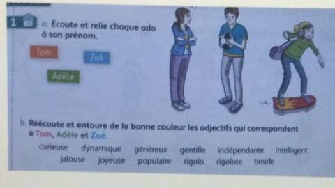 Recevez et entrez la bonne couleur des mots qui correspondent à Tom, Adele et Zoe. curieux dynamique