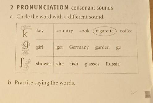 2 PRONUNCIATION consonant sounds a Circle the word with a different sound.keycountryKcook cigarette