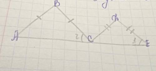 Дано: АВ =BC CD=DEугол 1 = углу 2 доказать что ав параллельна сd и вd параллельна de​