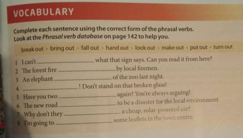 VOCABULARY Complete each sentence using the correct form of the phrasal verbs.Look at the Phrasal ve