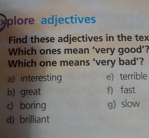 Explore adjectives 3 Find these adjectives in the text.Which ones mean 'very good'?Which one means '
