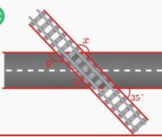 На рисунке шоссе и железная дорога пересекаются под углом 35° . Найдите