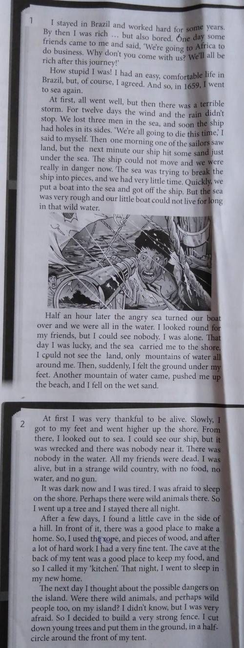 1 Read the first extract. Answer the questions. 1 Where does Robinson Crusoe live at first?2 Where d