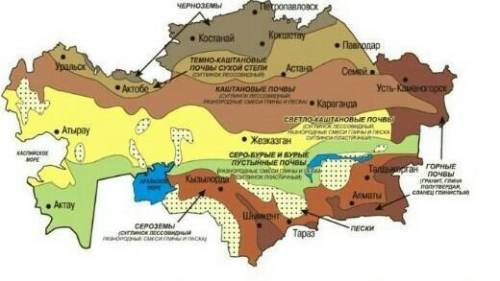 Используя почвенную карту Казахстана определите изменение видов почв в вашей местности.​