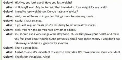 Listen to the dialogue between two friends about losing weight. What advice Is given? Take notes und