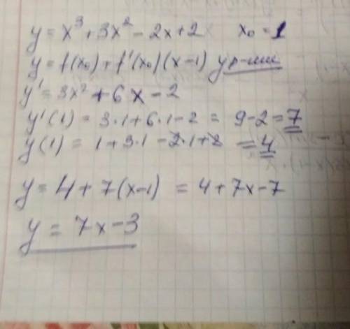 Напишите уравнение касательной к графику функции у =х^3- 3х в точке с абсциссой х0 =2.