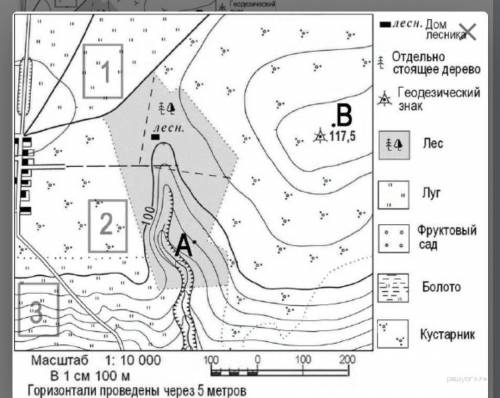 Определите по карте, в каком направлении от дома лесника находится геодезический знак. Укажите прави