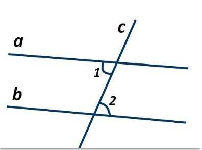 Угол 1 равен углу 2. Каково взаимное расположение прямых а и b?​