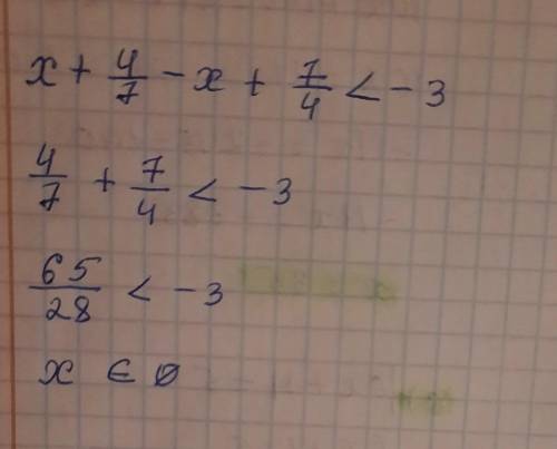 Найдите наименьшее натуральное решение неравенства x+4/7-x+7/4<-3​