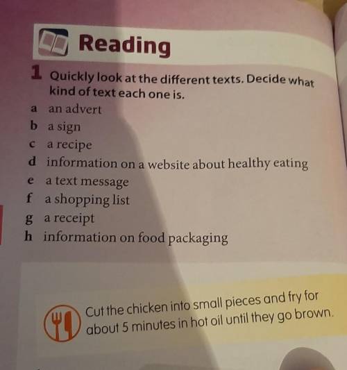 Quickly look at the different texts. Decide what 1kind of text each one is.a an advertb a signес a r