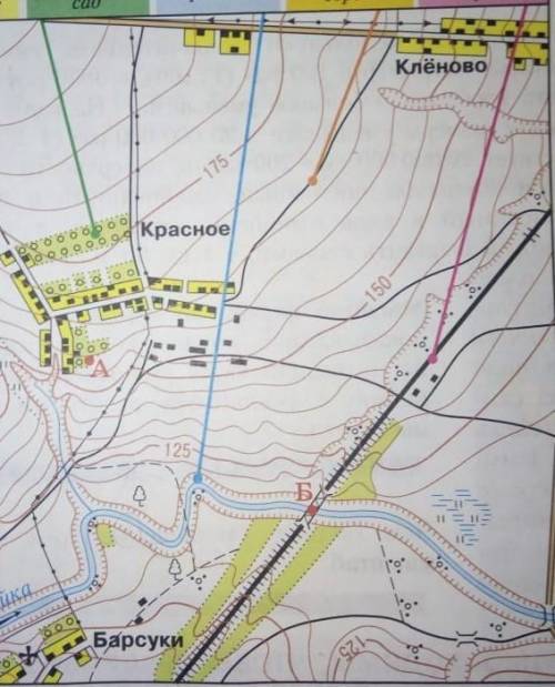 Определите расстояние с масштаба карты 1.между посёлками Кленово и Красное2.между посёлками Барсуки
