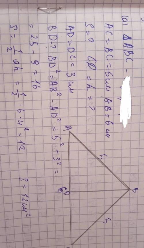 3. Боковая сторона равнобедренного треугольника равна 5, а основание равно 6. Найдите площадь треуго